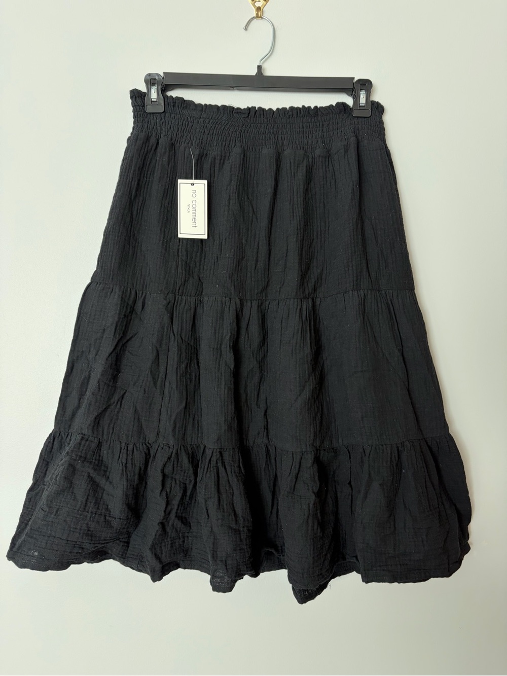 Women's Tiered Black A-Line Skirt with Smocked Waist XL